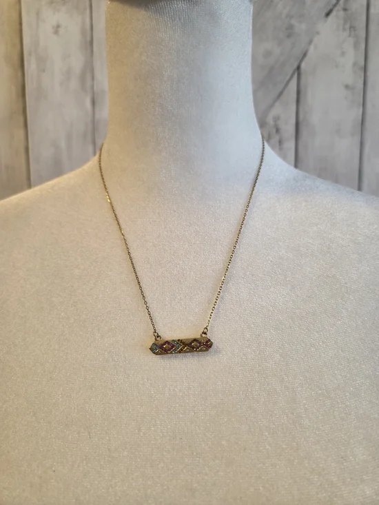 Plunder "Ella" Gold Bar Necklace with Pink and Blue Accents Non Tarnish - Picture 2 of 9